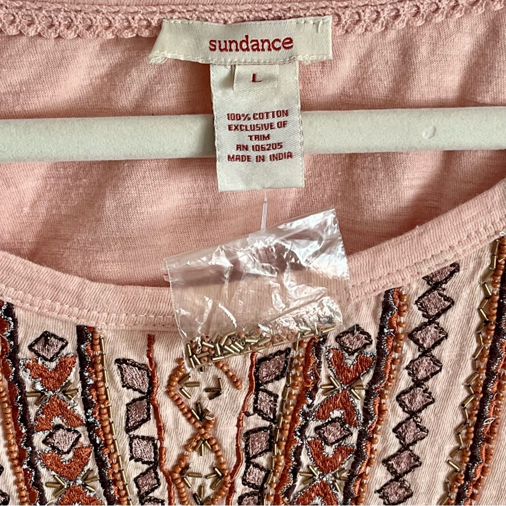 NWOT Sundance Boho Beaded Blush Pink Shirt w/Lace Detail on Sleeves - Picture 4 of 6